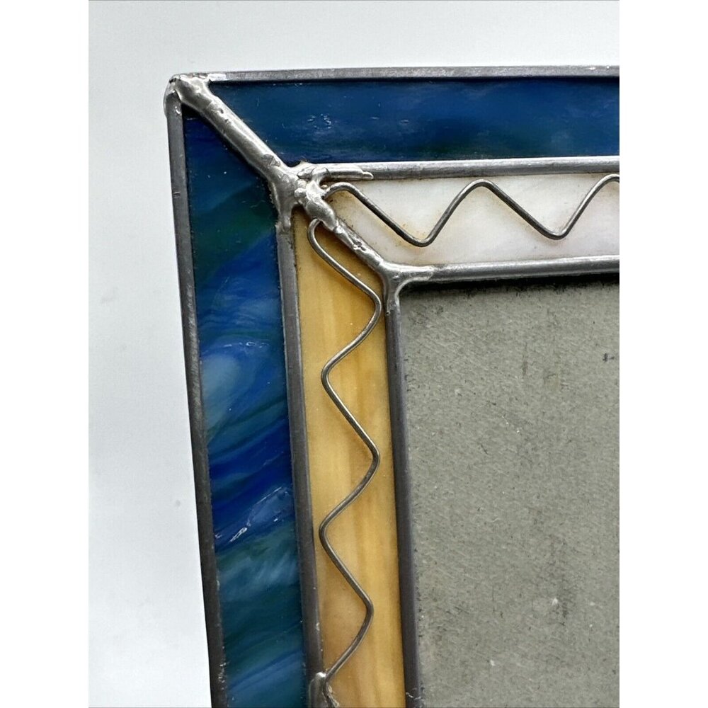 Handmade Stained Glass Picture Frame 5” By 7” Blue Brown - Picture 3 of 14